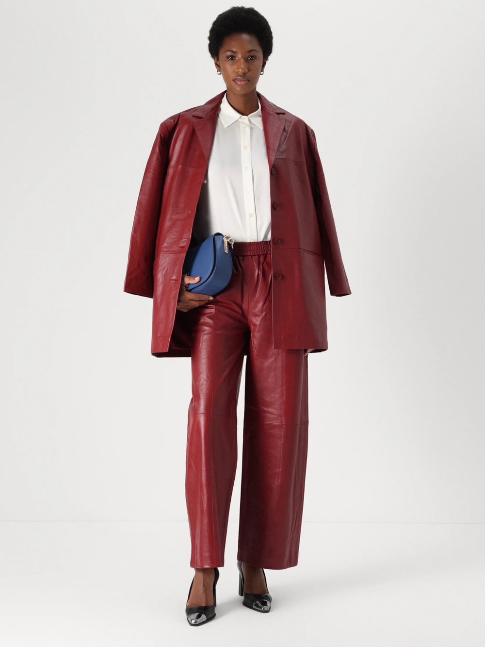 Day Birger et Mikkelsen Wide Leg genuine lamb Leather Pants in Deep Red